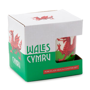 Wales Gift -Welsh Porcelain Mug & Coaster Set -  Cymru