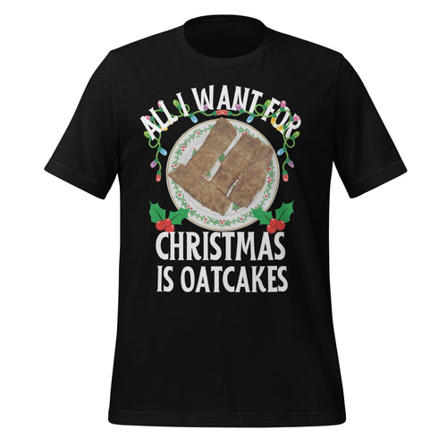 Christmas oatcakes shirt  Black t-shirt with Christmas-themed graphic 