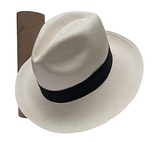 Equal Earth New Genuine Panama Hat Rolling Folding Quality with Travel Tube - White (59cm)