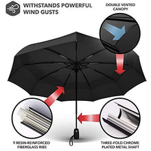 Load image into Gallery viewer, Umbrella Windproof Repel Double Vented Travel Umbrella with Teflon Coating (Black) - J and p hats Umbrella Windproof Repel Double Vented Travel Umbrella with Teflon Coating (Black)