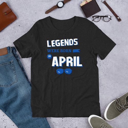 Birthday t shirt- legends were born in April - j and p hats 